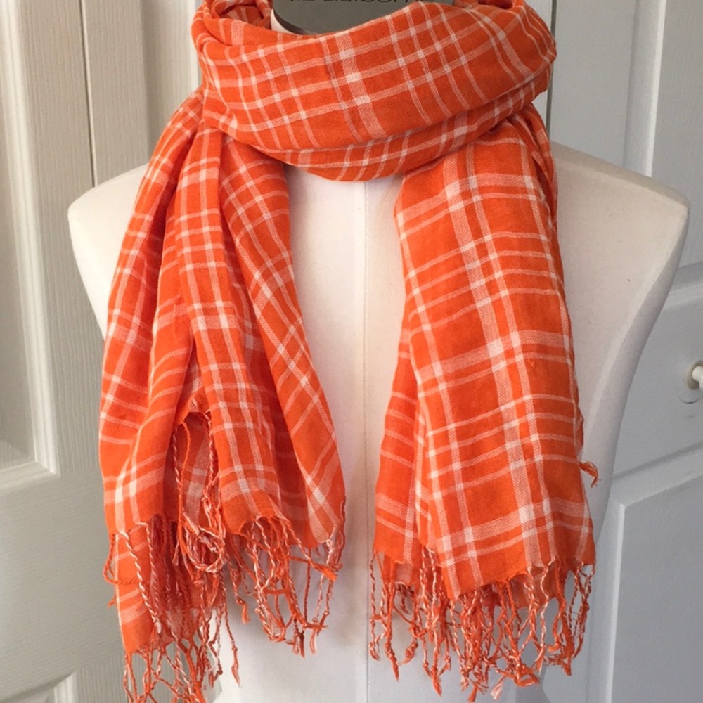 Orange & White Plaid Scarp / Wrap